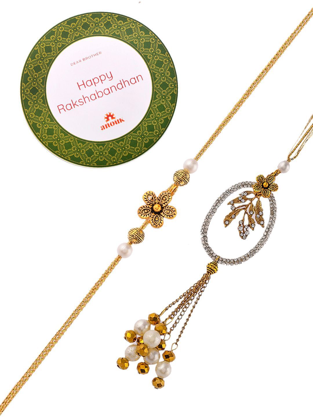 Anouk Embellished Bhaiya Bhabhi Rakhi With Roli Chawal & Greeting Card