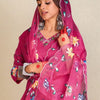 Indyancart IE Women Floral Printed Regular Thread Work Pure Cotton Kurta with Trousers & With Dupatta