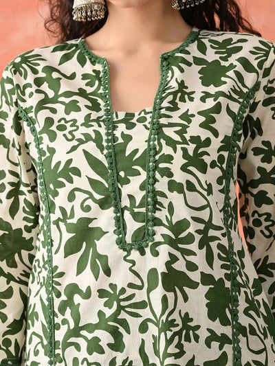 Indyancart SN Women's Floral Printed Pure Cotton A-Line Kurta & Palazzo