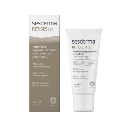 Sesderma Retises 0.50 anti-wrinkle regenerating cream jar with smooth texture and elegant packaging.