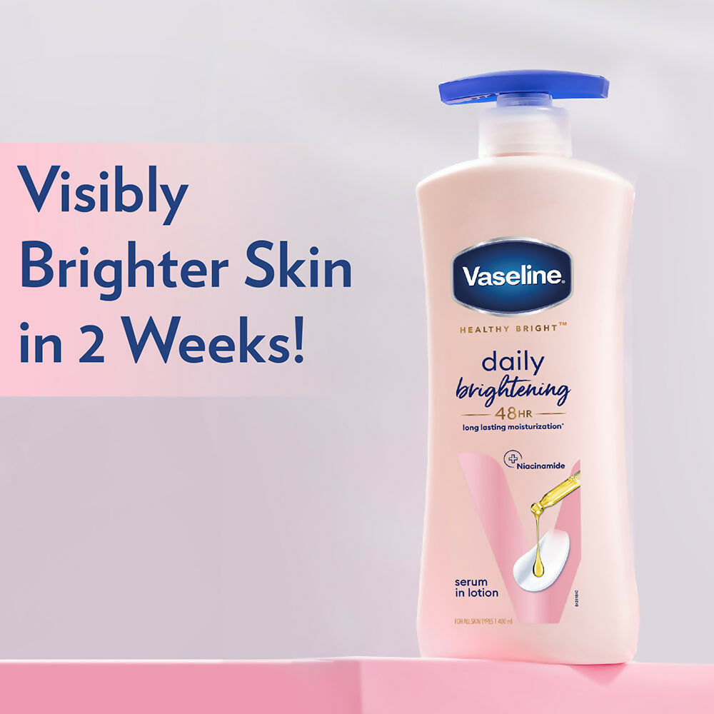 Vaseline Healthy Bright body lotion and Gluta-Hya Dewy Radiance serum-in-lotion combo, featuring moisturizing and brightening skin care products.