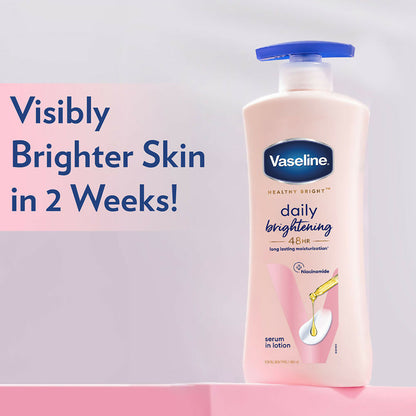 Vaseline Healthy Bright body lotion and Gluta-Hya Dewy Radiance serum-in-lotion combo, featuring moisturizing and brightening skin care products.