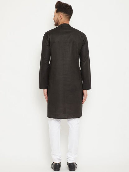Men's Black Cotton Blend Straight Kurta Pyjama Set