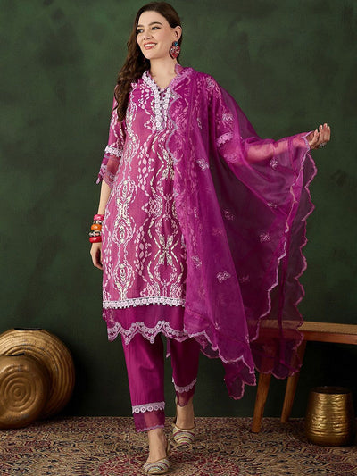 Indyancart SN Women's Printed & Embroidered Kurta & Trousers with Dupatta