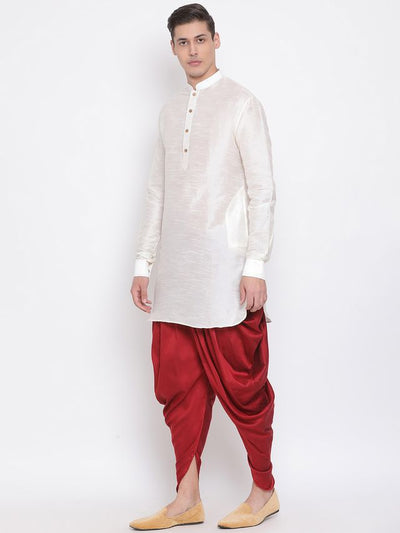 Men's Cream Silk Blend Pathani Kurta and Dhoti Set