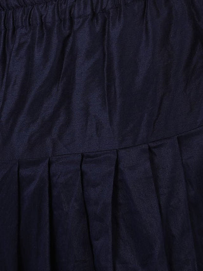 Men's Navy Blue Silk Blend Straight Jacket  Kurta and Dhoti Set