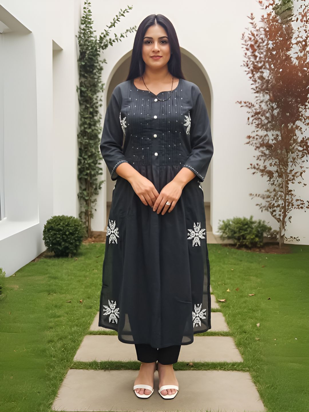 Indyancart IE Floral Embroidered A-Line Co-Ords Set