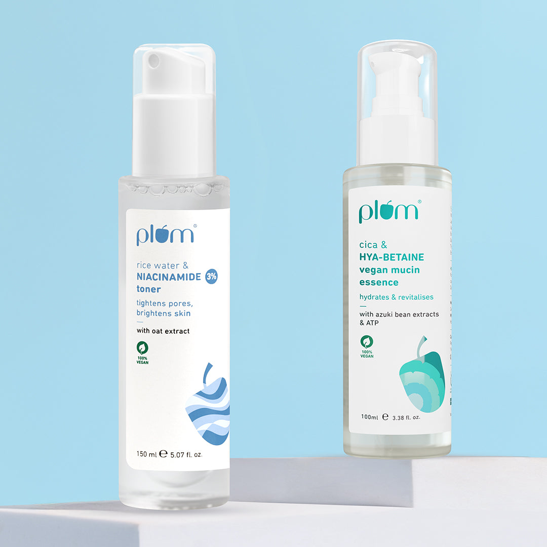 The Glass-ic Duo | Rice Water & 3% Niacinamide Face Toner |  Cica & Hya-Betaine Vegan Mucin Face Essence