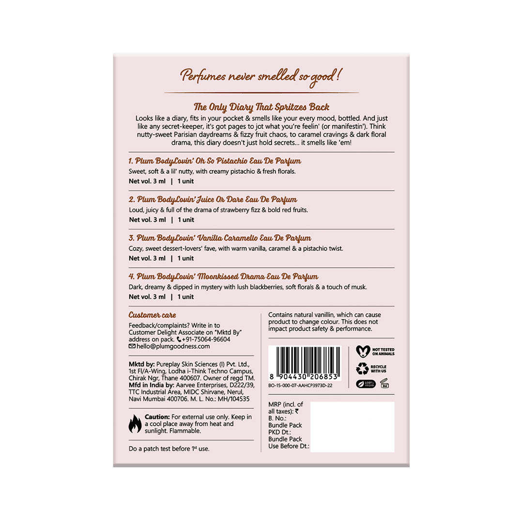 Plum Goodness Pocket Diary Perfume Discovery Set by Plum BodyLovin'