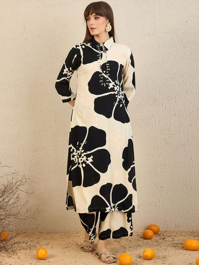 Dhiyona IE Floral Printed Straight Kurta With Palazzos