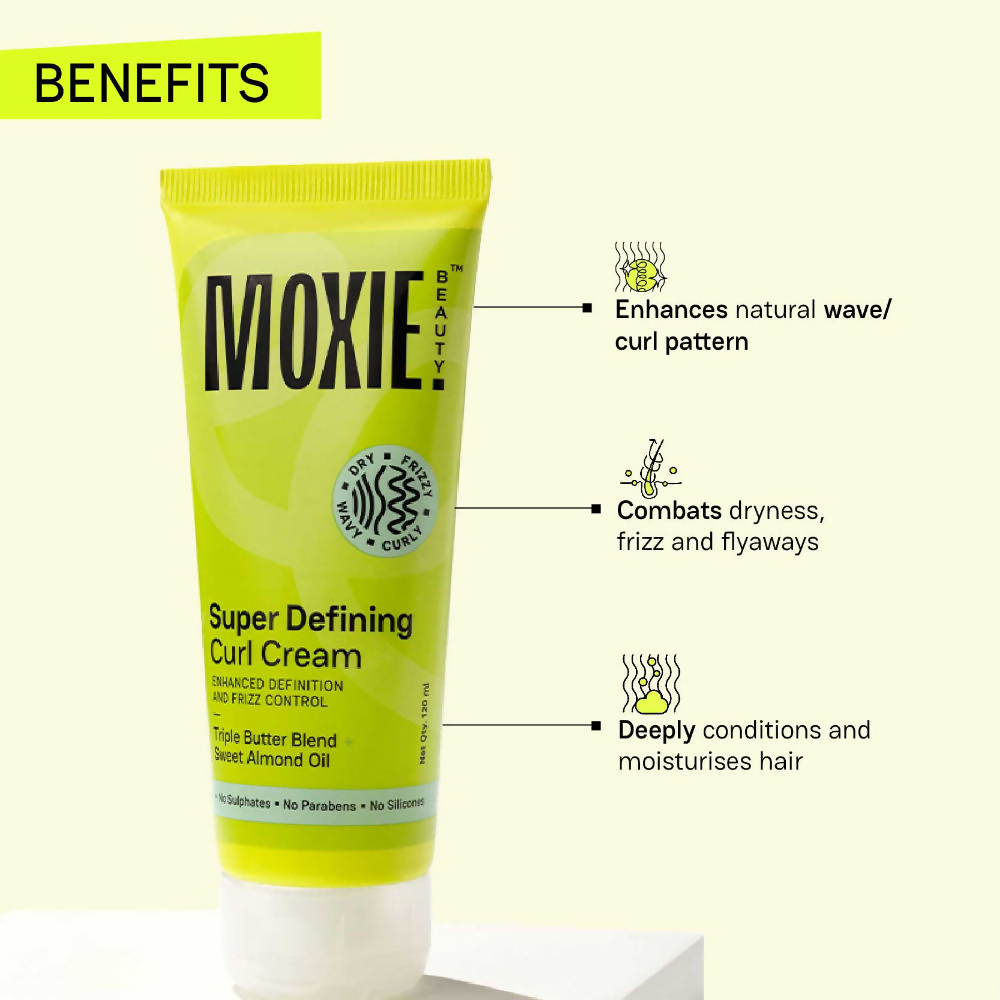 Moxie Beauty Super Defining Curl Cream in a jar, showing rich, creamy texture for curly hair styling and definition.
