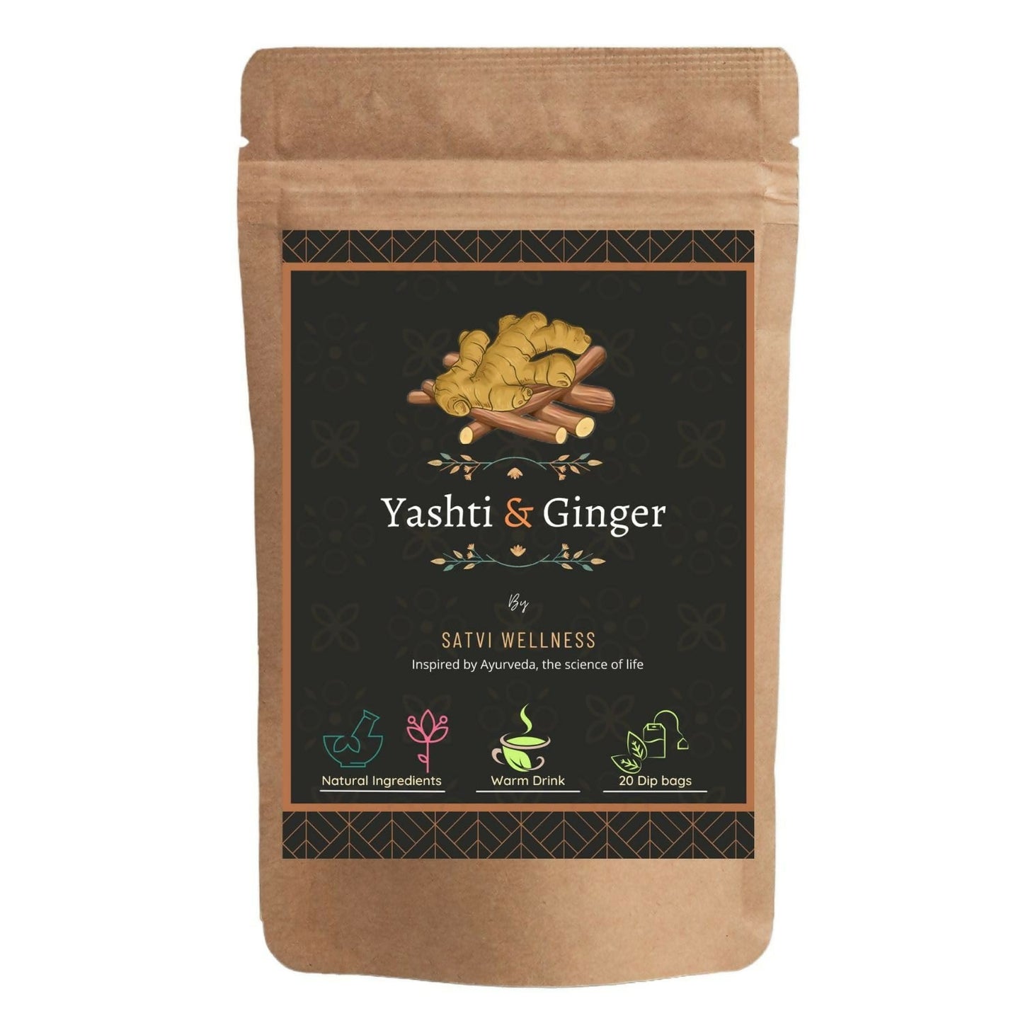 Satvi Wellness Yashtimadhu Ginger Tea | Yashti Ginger | Dip Bags | Blend Of Liquorice And Ginger Tea | Herbal Tea