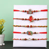 Dhiyona Set Of 5 Rudraksh & Swastik Beaded Thread Rakhi With Roli Chawal & Greetings Card