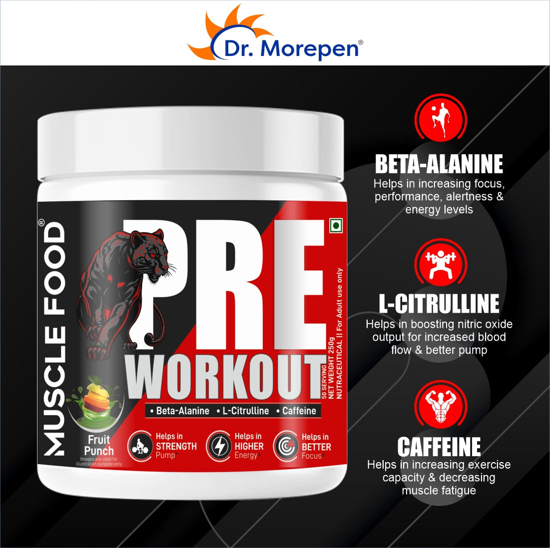 Dr Morpen Muscle Food Pre-Workout (Fruit -Punch)