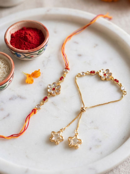 Anouk Set Of 2 Gold Toned Kundan Studded Bhaiya Bhabhi Rakhi