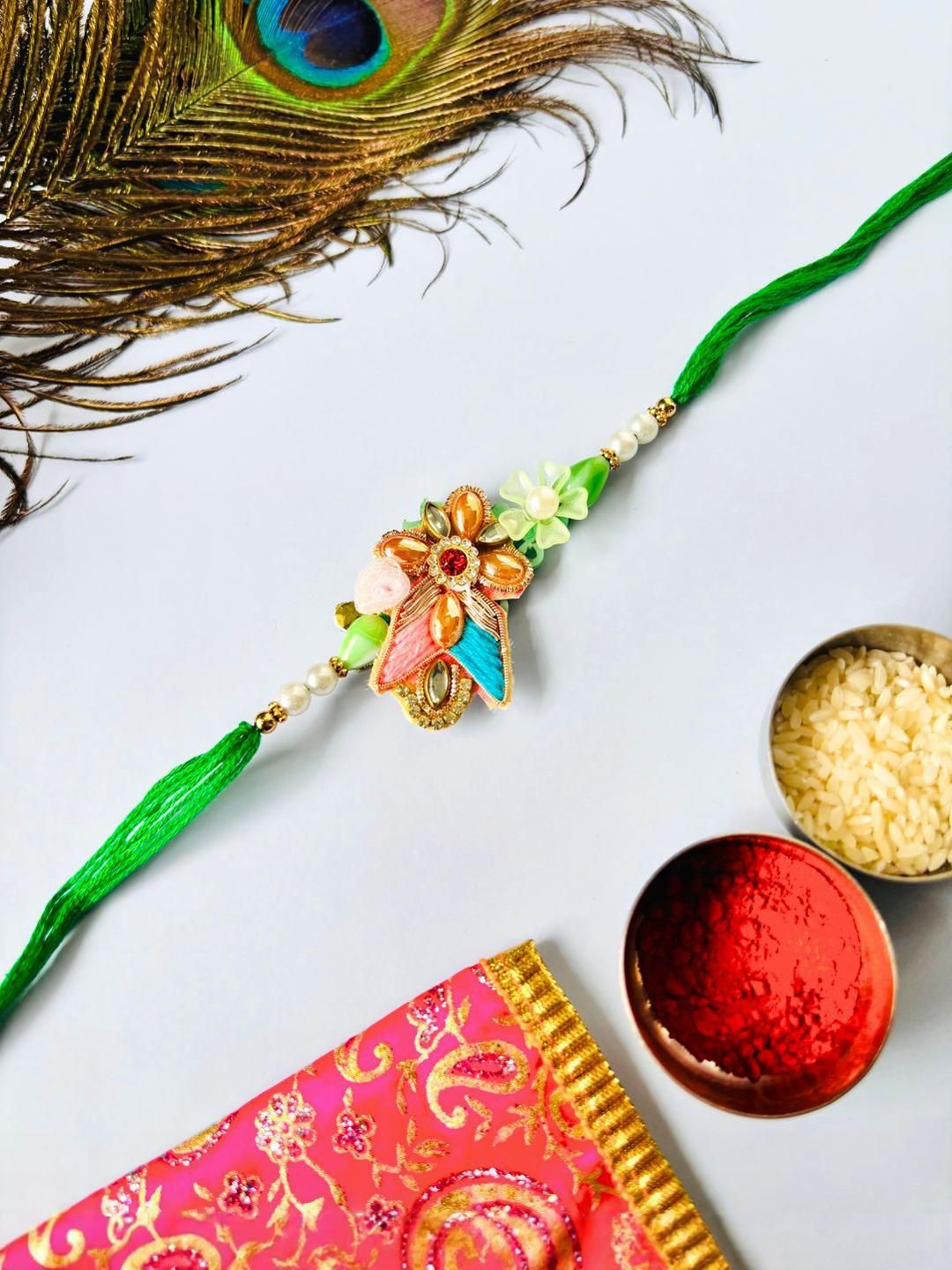 Anouk Multi Colored Pack of 2 Floral Traditional Handmade Rakhi Set