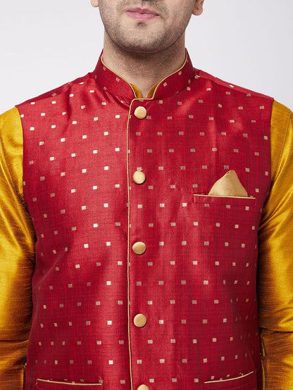 Men's Mustard Silk Blend Straight Jacket  Kurta and Dhoti Set