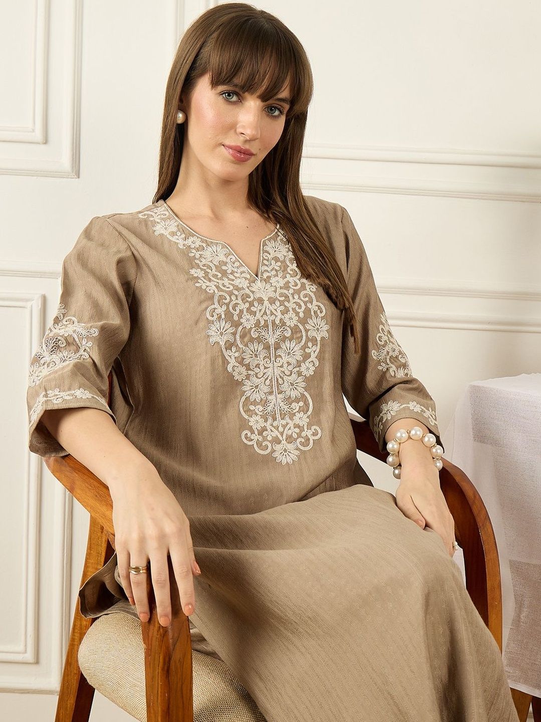 Floral Printed Thread Work Pure Cotton Kurta With Palazzos