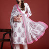 Indyancart IE Floral Printed Sequinned V-Neck Pure Cotton Kurta with Trousers & Dupatta
