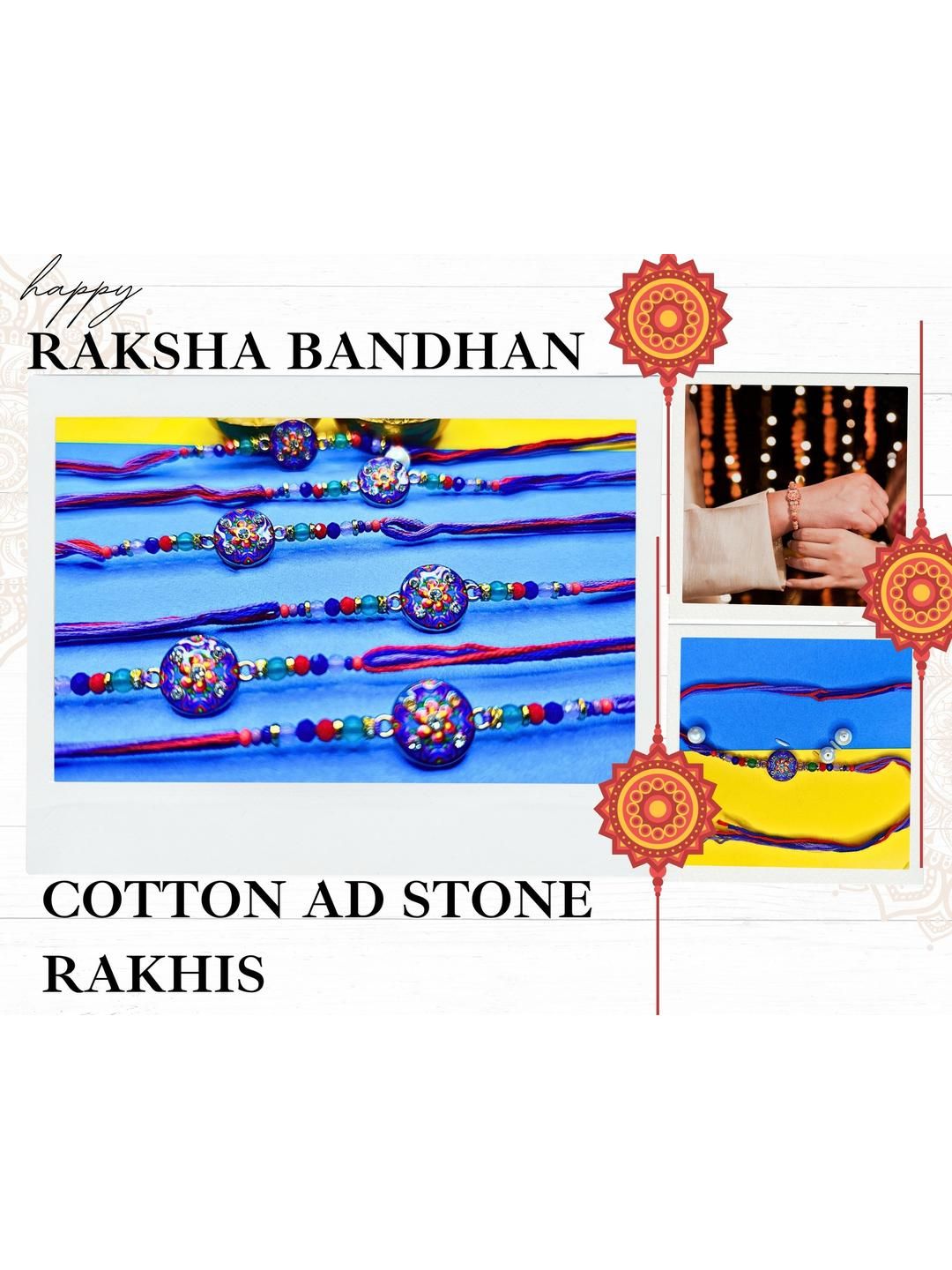 Anouk Set Of 6 Beaded Cotton Thread with AD Stones & Meenakari Designer Rakhi for Brother