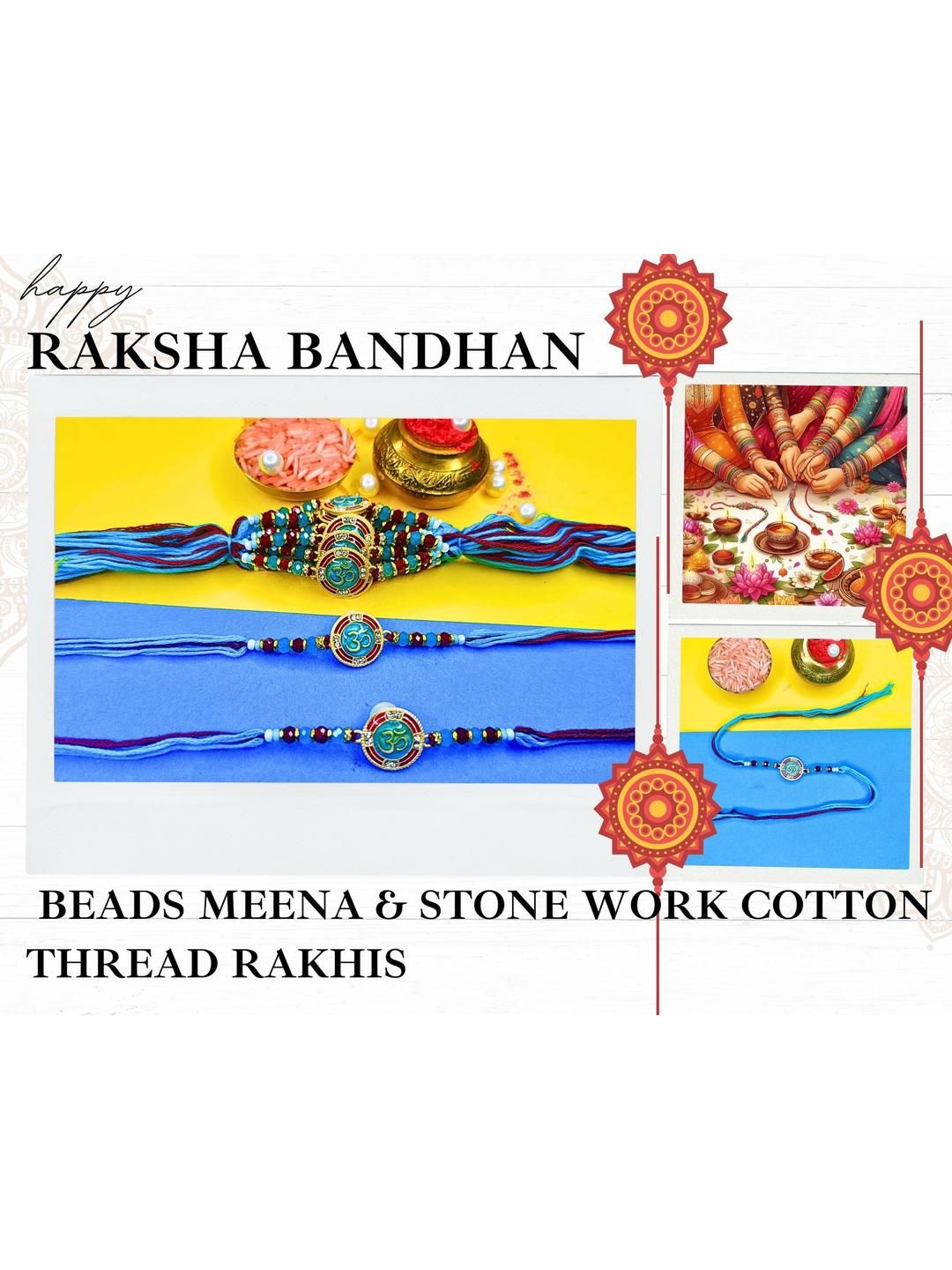 Anouk Set Of 12 Beaded Cotton Thread with AD Stones & Meenakari Designer Rakhi for Brother