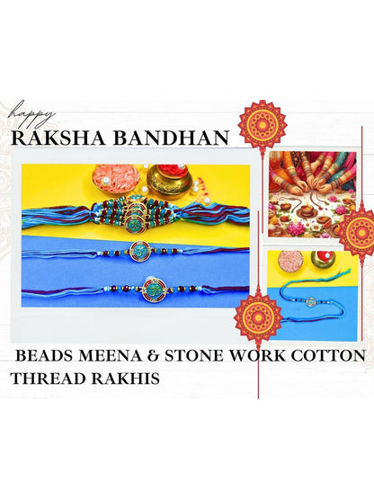 Anouk Set Of 12 Beaded Cotton Thread with AD Stones & Meenakari Designer Rakhi for Brother