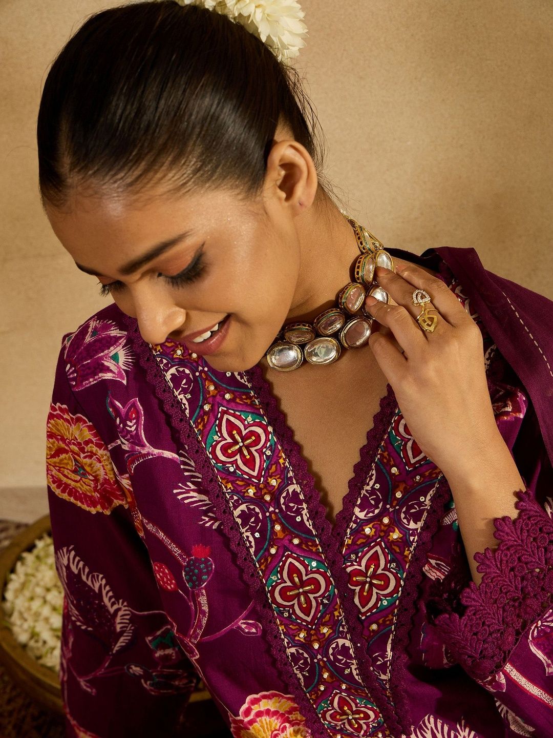 Ethnic Motifs Printed Regular Pure Cotton Kurta With Trouser And Dupatta