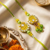 Dhiyona Set Of 2 Artificial Beads Mirror Work Bhaiya Bhabhi Rakhi With Roli Chawal Chandan