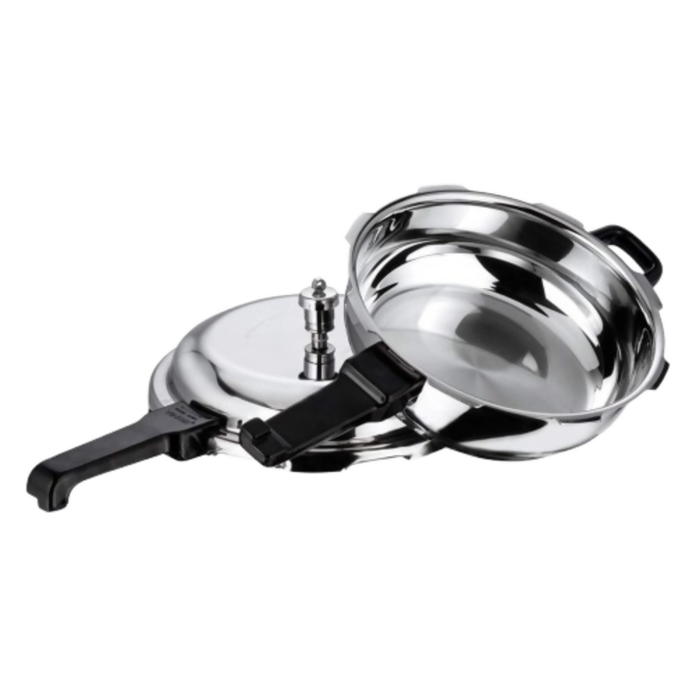 Vinod 18/8 Stainless Steel Outer Lid Sandwich Bottom Deep Pan Pressure Cooker