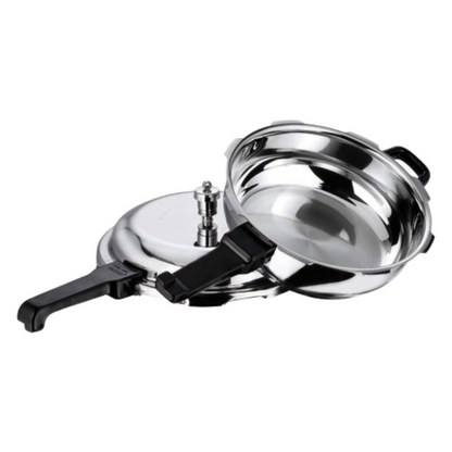 Vinod 18/8 Stainless Steel Outer Lid Sandwich Bottom Deep Pan Pressure Cooker
