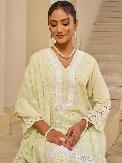 Women Ethnic Motifs Embroidered Regular Pure Cotton Kurta with Trousers & Dupatta