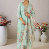 Dhiyona IE Women Floral Printed Regular Thread Work Linen Kurta with Trousers & With Dupatta