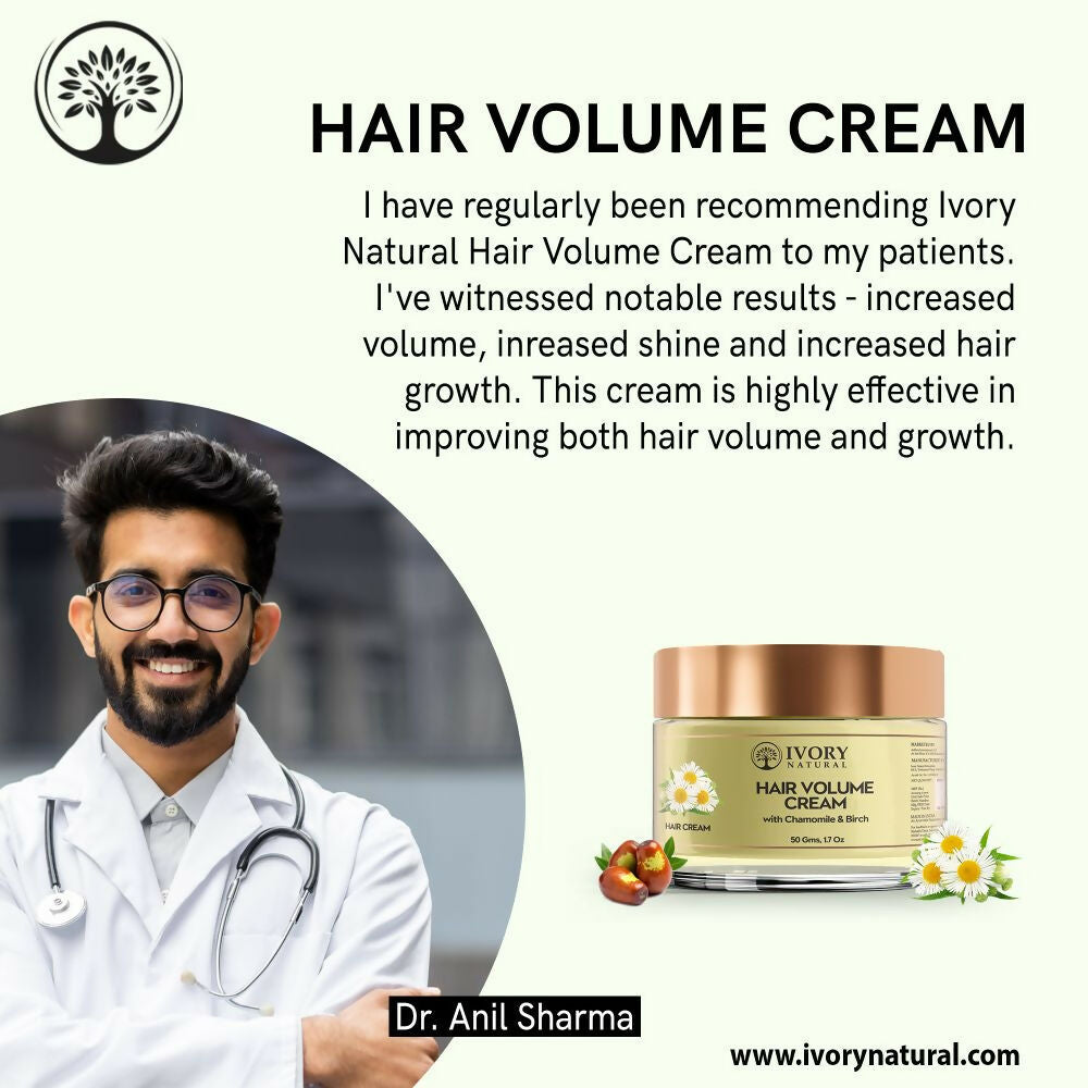 Ivory Natural Hair Volume Cream in a jar, showcasing thick, natural hair with fuller, voluminous appearance.