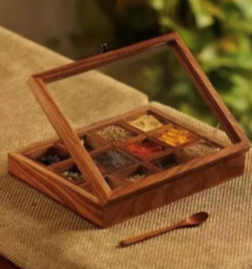 Collectibles India Wooden Masala Square Box
