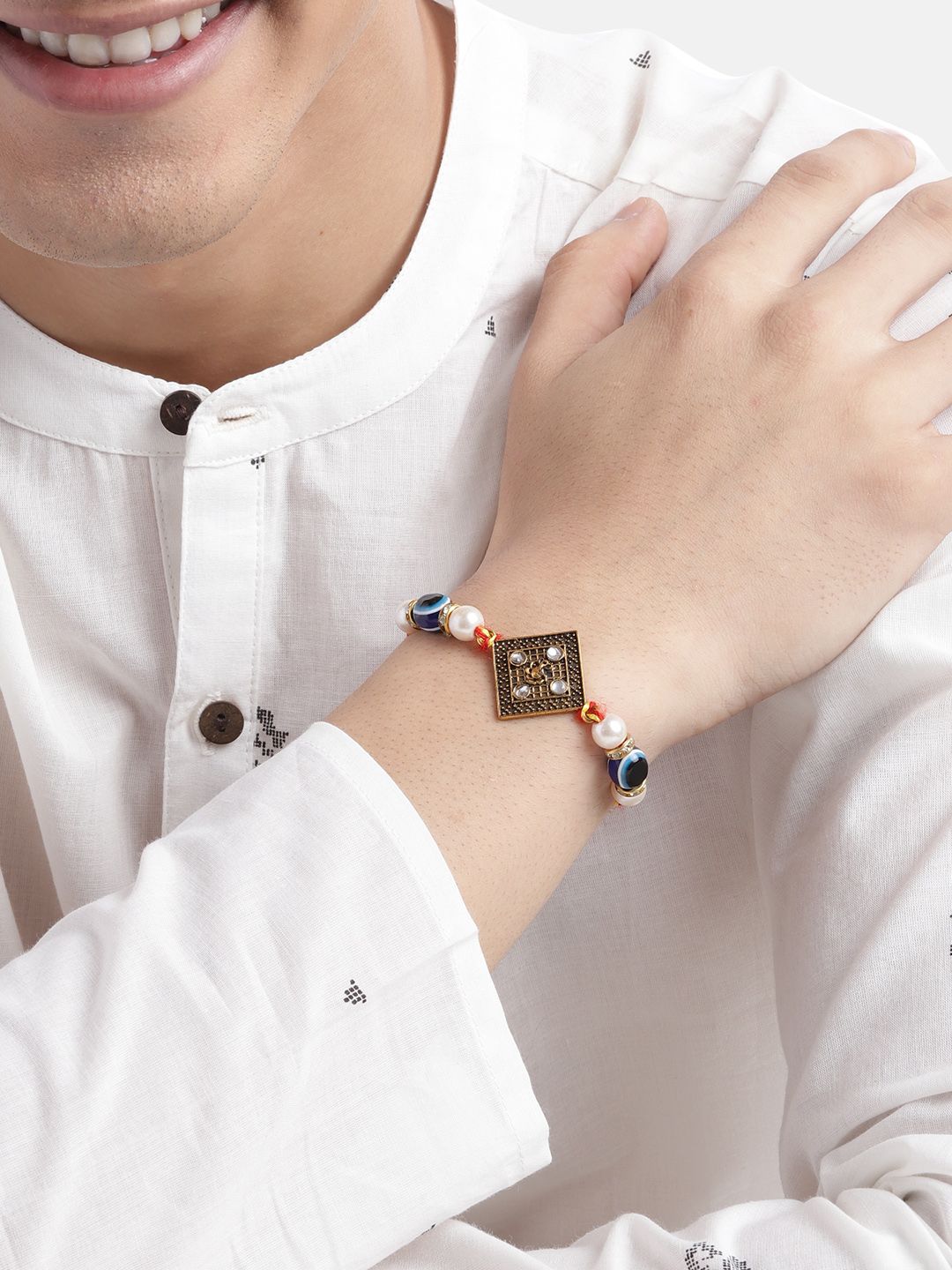 Anouk Unisex Set of 2 Beaded Bhai Bhabhi Rakhis With Roli & Chawal