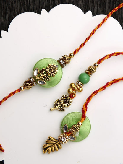 Anouk Floral Bhaiya Bhabhi Thread Rakhi With Roli Chawal & Greetings Card