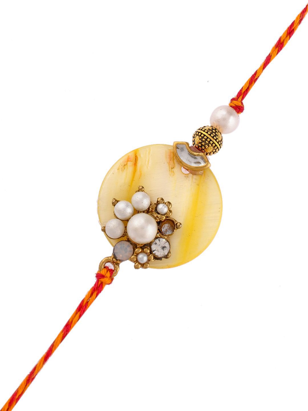 Anouk White Pearl-Beaded Rakhi With Roli Chawal & Greeting Card