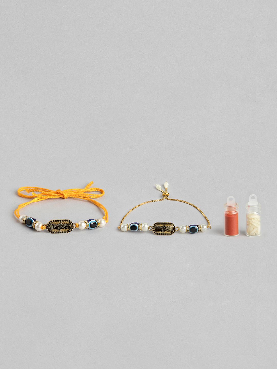 Anouk Unisex Set of 2 Beaded Bhai Bhabhi Rakhis With Roli & Chawal