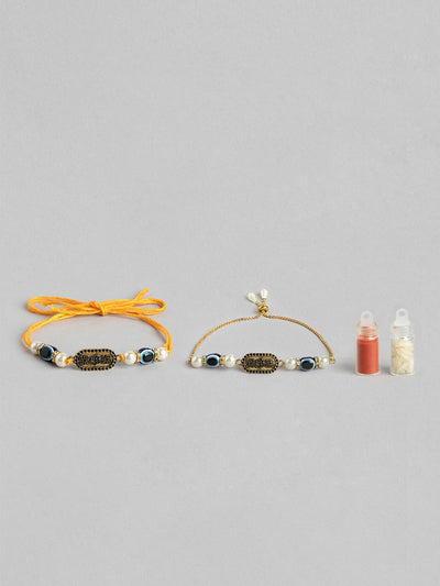 Indyancart Unisex Set of 2 Beaded Bhai Bhabhi Rakhis With Roli & Chawal