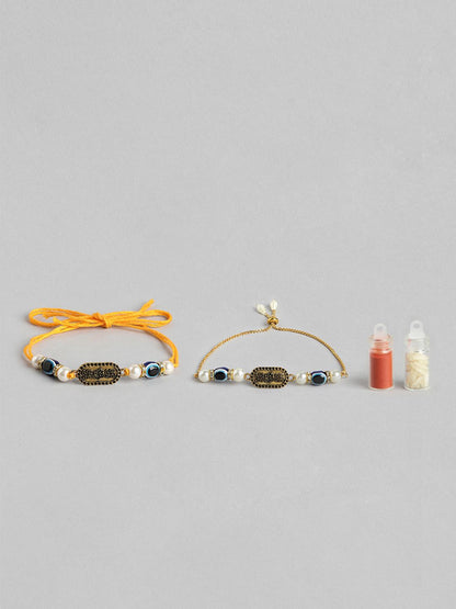 Anouk Unisex Set of 2 Beaded Bhai Bhabhi Rakhis With Roli & Chawal