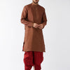 Men's Maroon Silk Blend Straight Kurta and Dhoti Set