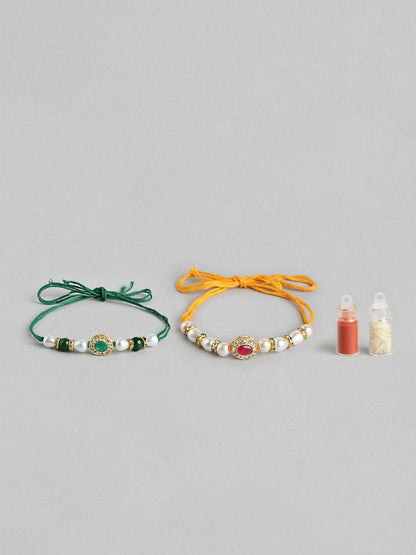 Anouk Unisex Set of 2 Beaded Bhai Bhabhi Rakhis With Roli & Chawal