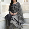 Indyancart Women's Ethnic Motifs Printed Mirror Work Pure Cotton Kurta with Palazzos & With Dupatta