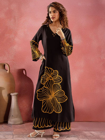 Indyancart SN Women's Floral Printed V Neck Kurta With Palazzos