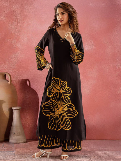 Indyancart SN Women's Floral Printed V Neck Kurta With Palazzos