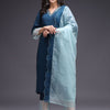 Indyancart SN Women's Geometric Embroidered Kurta with Trousers & Dupatta