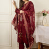 Dhiyona IE Floral Embroidered Round Neck Regular Straight Kurta With Trousers & Dupatta