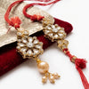 Dhiyona Set Of 2 Red Kundan Studded Floral Design Bhaiya Bhabhi Rakhi With Roli Chawal