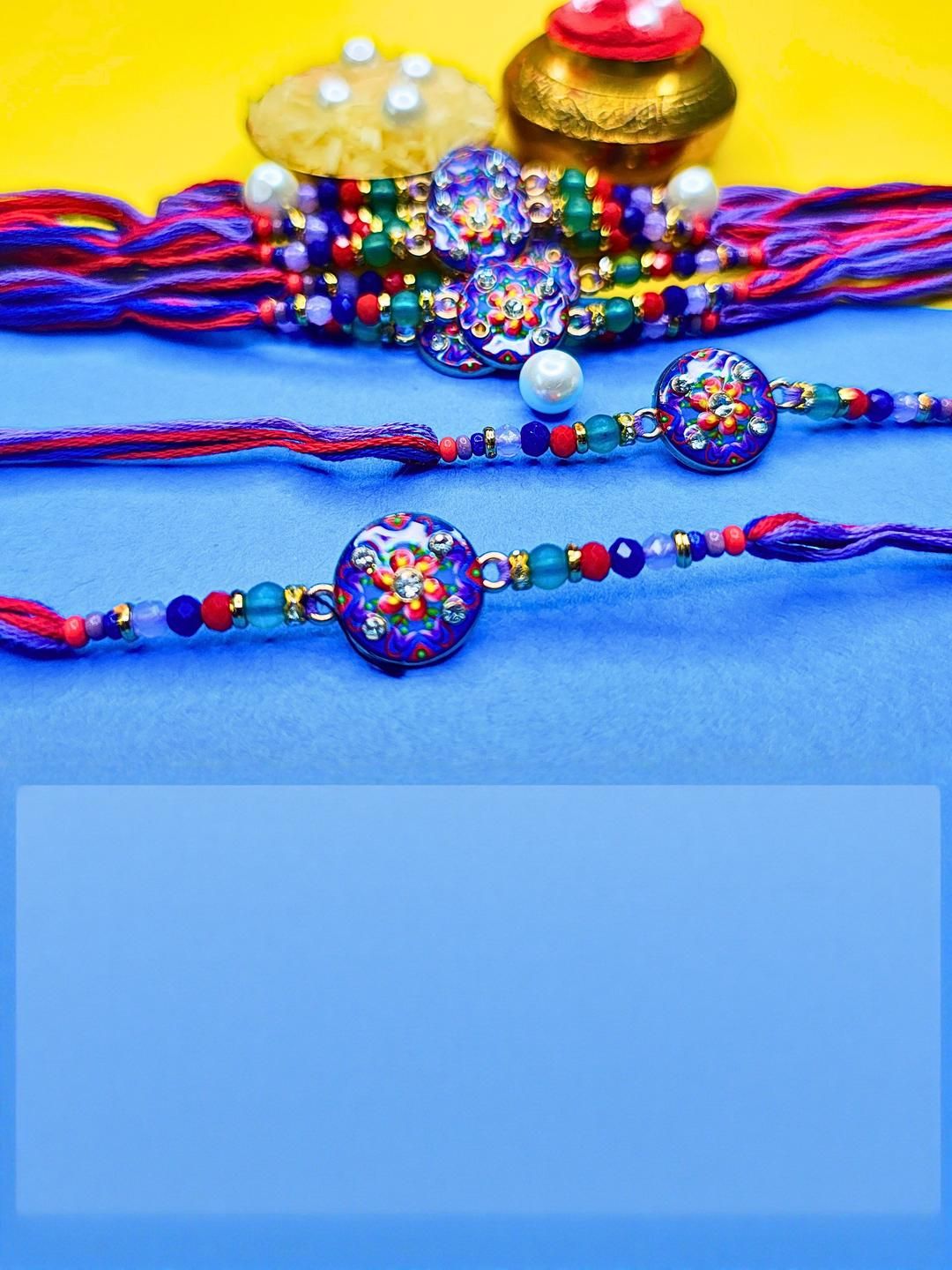 Anouk Set Of 12 Beaded Cotton Thread with AD Stones & Meenakari Designer Rakhi for Brother