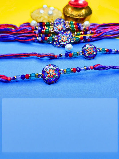 Anouk Set Of 12 Beaded Cotton Thread with AD Stones & Meenakari Designer Rakhi for Brother